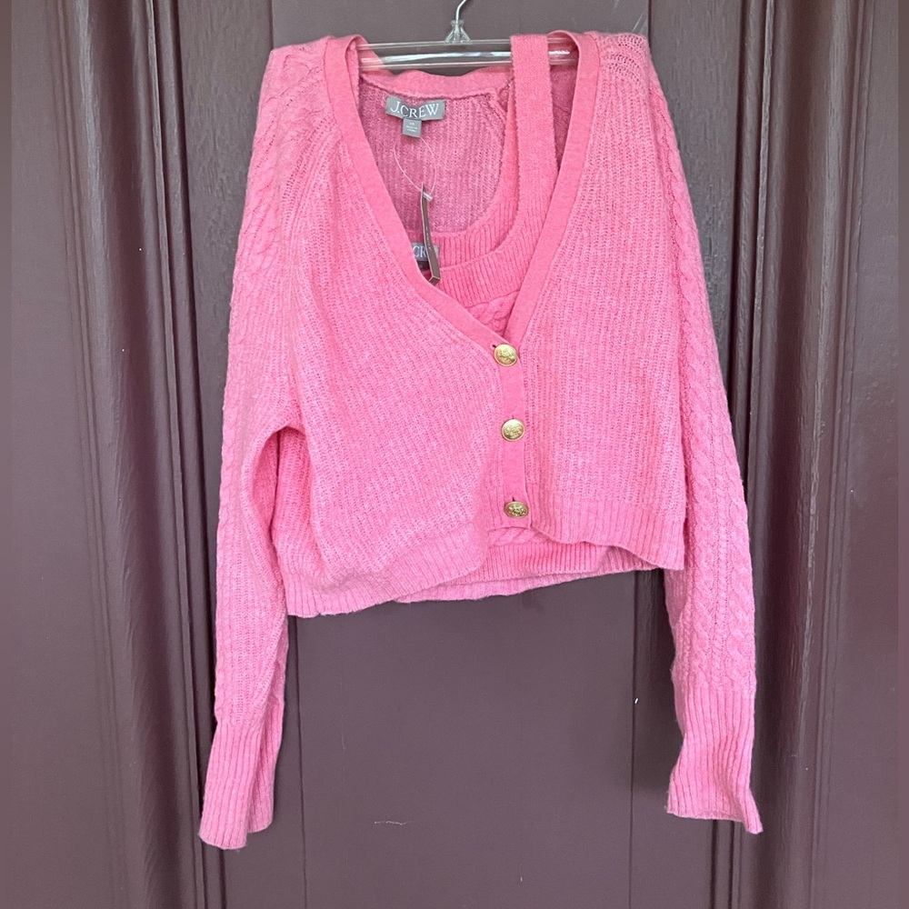 Jcrew Supersoft cropped cable-knit sweater-tank set XS - Picture 3 of 6
